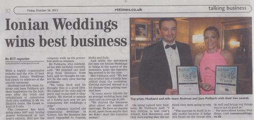 Ionian Weddings Wins Best Business Ionian Weddings Wins Best Business